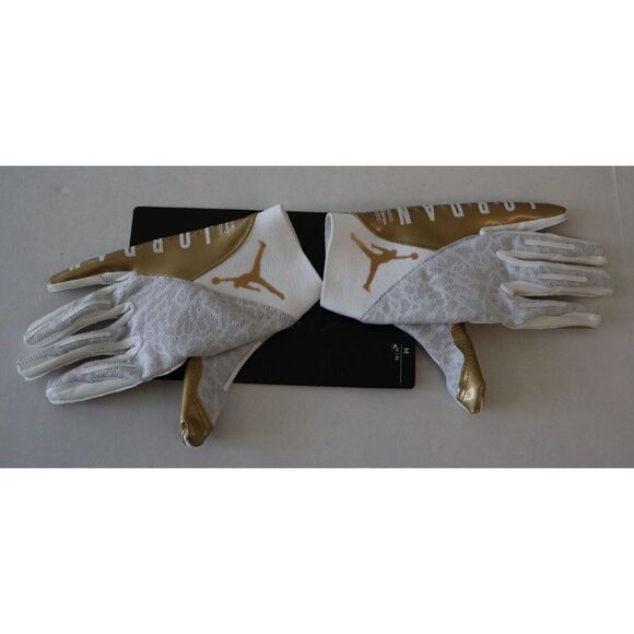 Nike Jordan Adult Sz M Gold/White Vapor Knit 4.0 Metallic Football Gloves - Picture 6 of 7